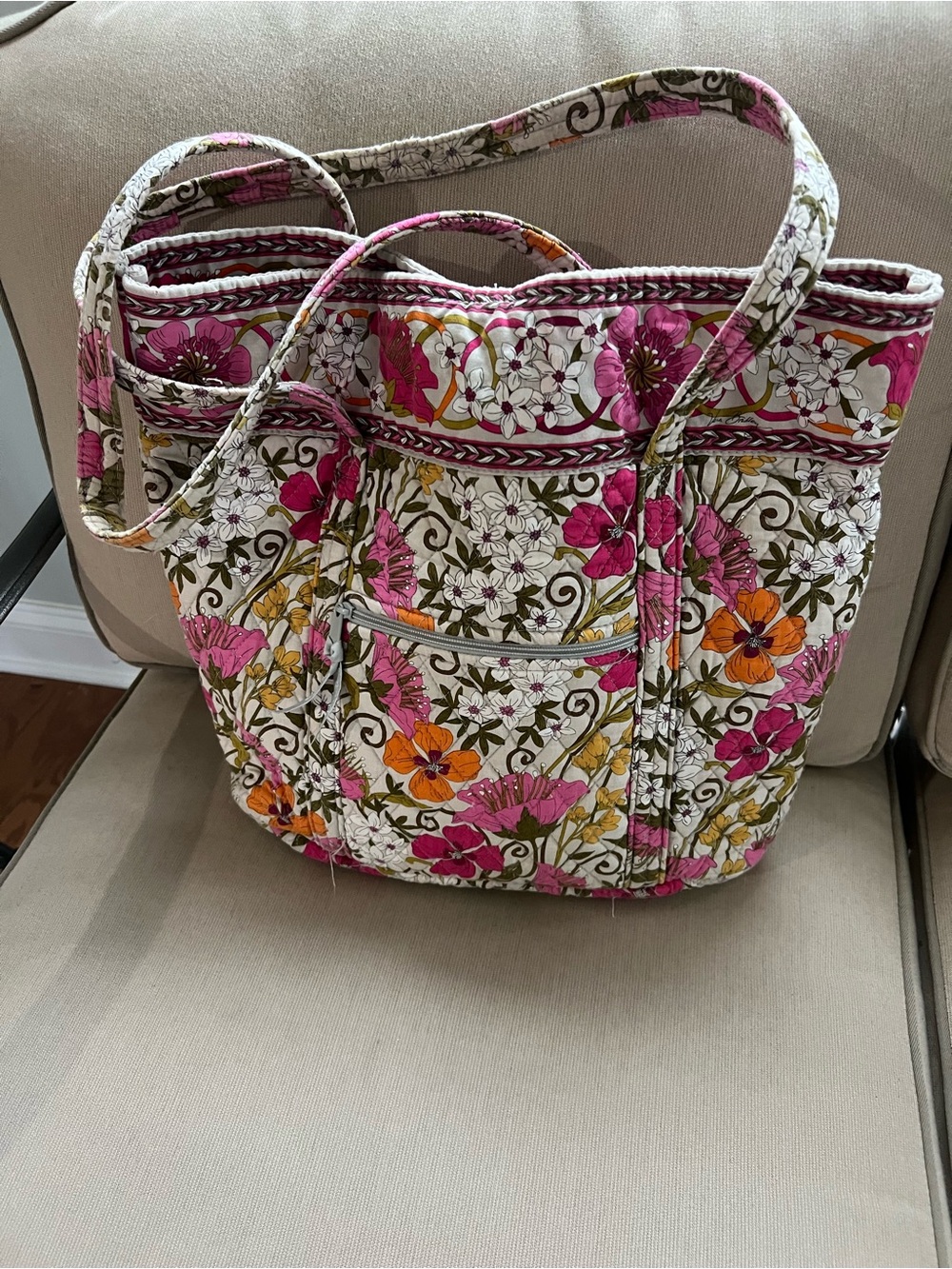 Vera Bradley Quilted Floral Tote Bag in Pink & Orange